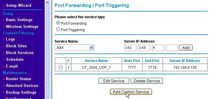 Port forwarding page (part 2)