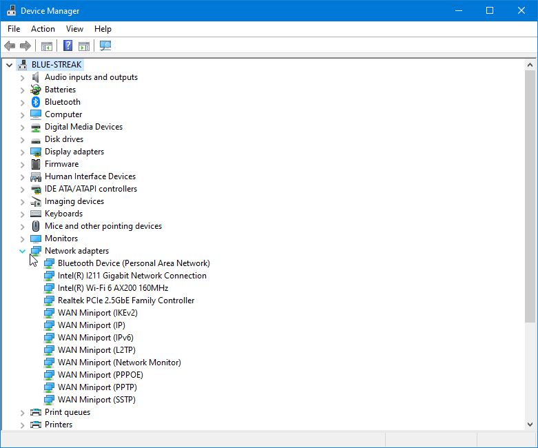 Device Manager window - Network adapters expanded